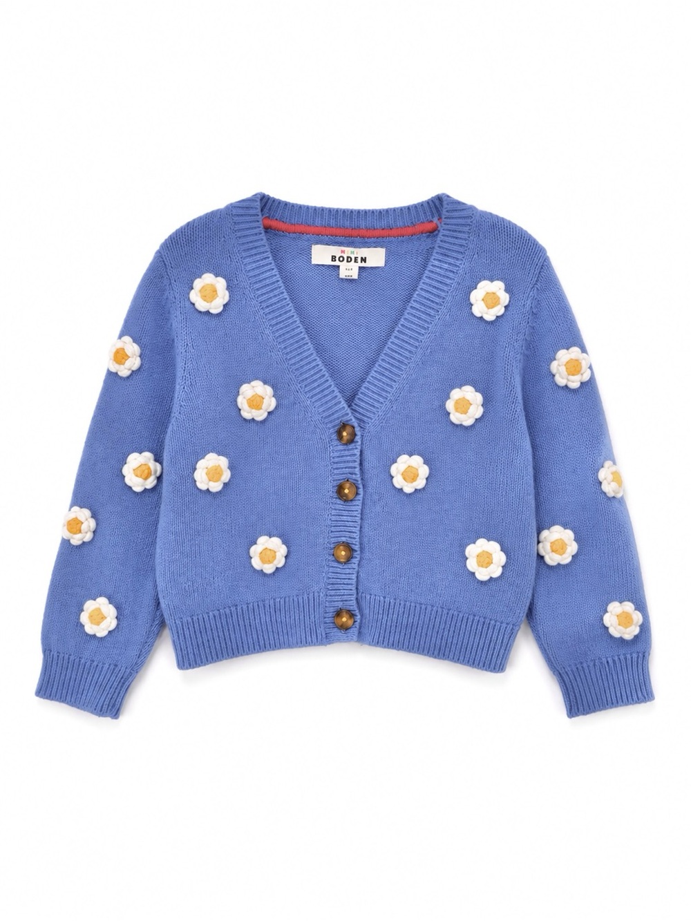 Mini Boden Blue Daisy Appliqué Cardigan Sweater Girls Size 4-5Y